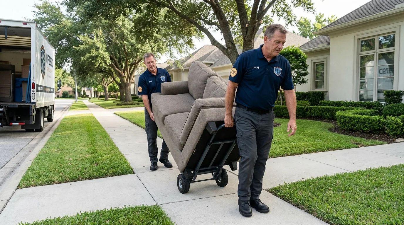 Local residential moving crew loading furniture in Lakewood, CA
