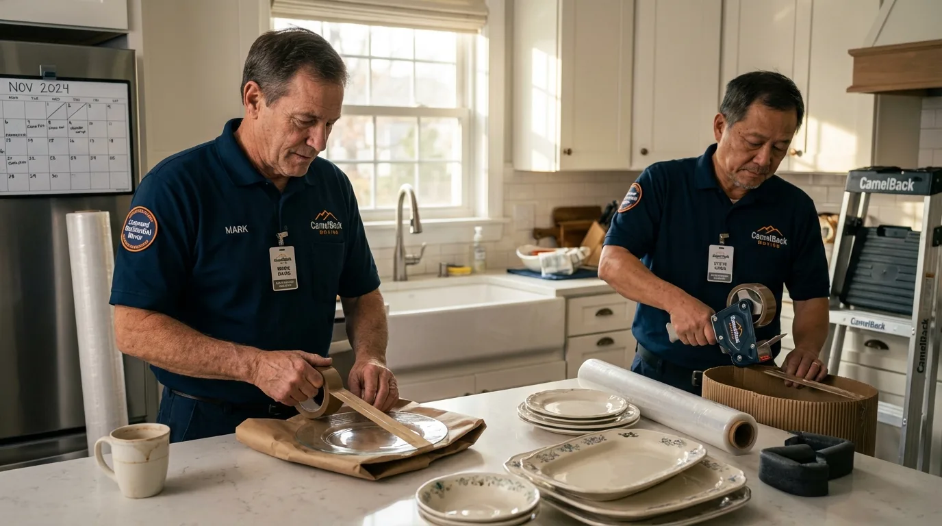 Professional crew packing kitchen dishware in Lakewood, CA